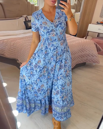 [S-4XL] 💝 Rochie cu imprimeu floral cu decolteu în V