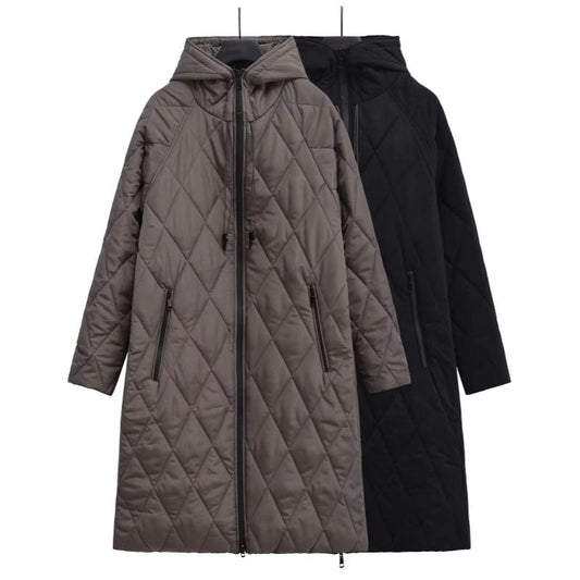 Femeii lung Quilted Hooded Zip Up Coat