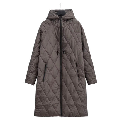 Femeii lung Quilted Hooded Zip Up Coat