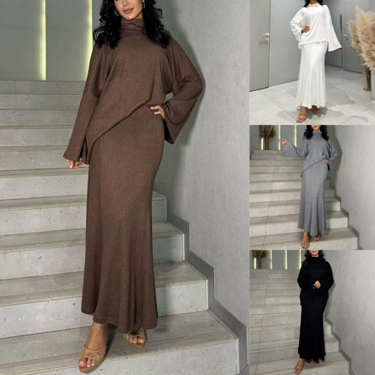 Women’s Casual Turtleneck Top & Maxi Skirt Two-Piece Set