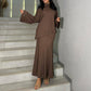 Women’s Casual Turtleneck Top & Maxi Skirt Two-Piece Set