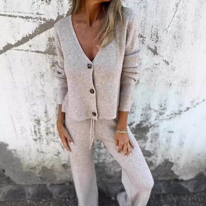 Pulover cardigan tricotat și pantaloni - set din 2 piese