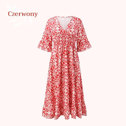 【S-5XL】🌸Rochie lungă cu imprimeu în V