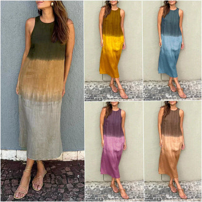 🌈 Rochie casual cu gât rotund și culoare gradată