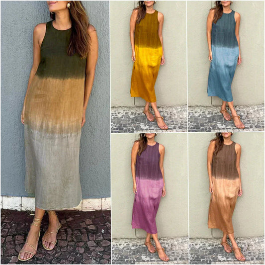 🌈 Rochie casual cu gât rotund și culoare gradată