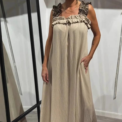 Rochie fără mâneci pentru femei din bumbac și in