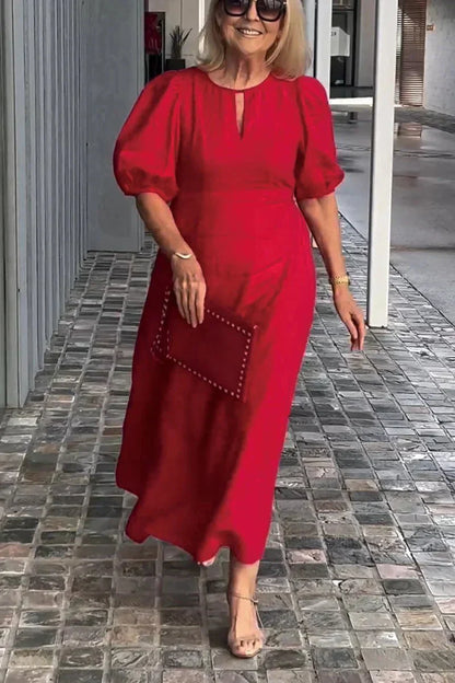 🎉【M-3XL】Rochie cu mâneci cu bule din bumbac și in de culoare solidă
