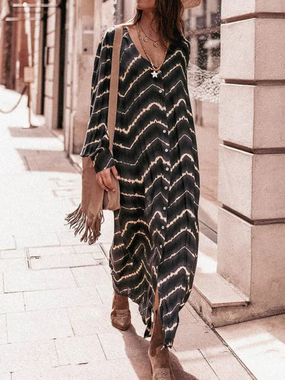 Rochie cu mânecă lungă Boho Stripe