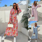 🌸Moda V-neck butonat Floral maneca lunga