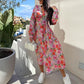 🌸Moda V-neck butonat Floral maneca lunga