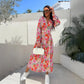 🌸Moda V-neck butonat Floral maneca lunga