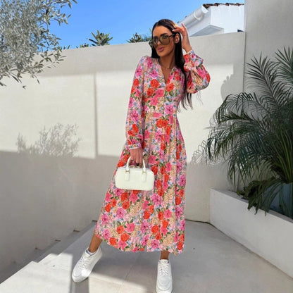 🌸Moda V-neck butonat Floral maneca lunga