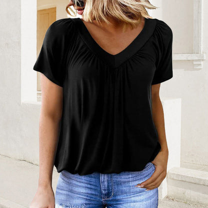 💖 V-Neck Casual plisat cu mânecă scurtă Top