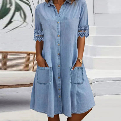 🥰Rochie din denim albastru cu buzunare