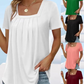 🎁 Tricou monocolor cu mânecă scurtă și decolteu pătrat, într-o singură culoare💟