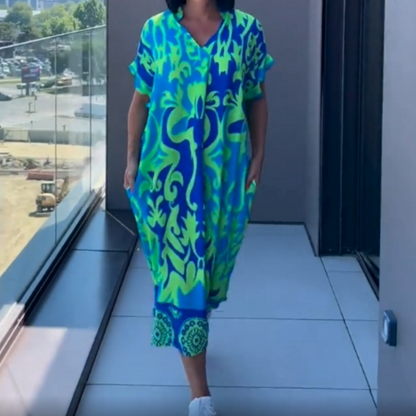 🌸Oferte de primăvară💐 Rochie casual elegantă imprimată pentru femei cu decolteu în V