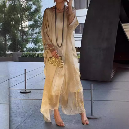 Rochie elegantă din sifon imprimat marmorat