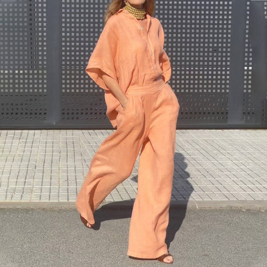 🌸【S-4XL】Set de două piese casual din bumbac și in pentru femei