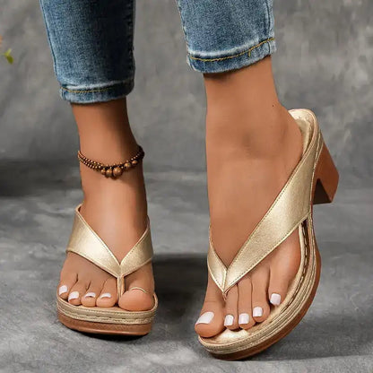 💕Femeii de vară Chunky Heel Flip Flops