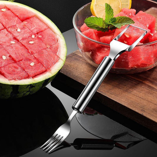 🍉✨ Furculiță 2 în 1 din Oțel Inoxidabil pentru Fructe – Taie și Servește Rapid! 🍴😋