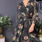 V-neck negru imprimate rochii pentru femei