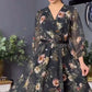 V-neck negru imprimate rochii pentru femei