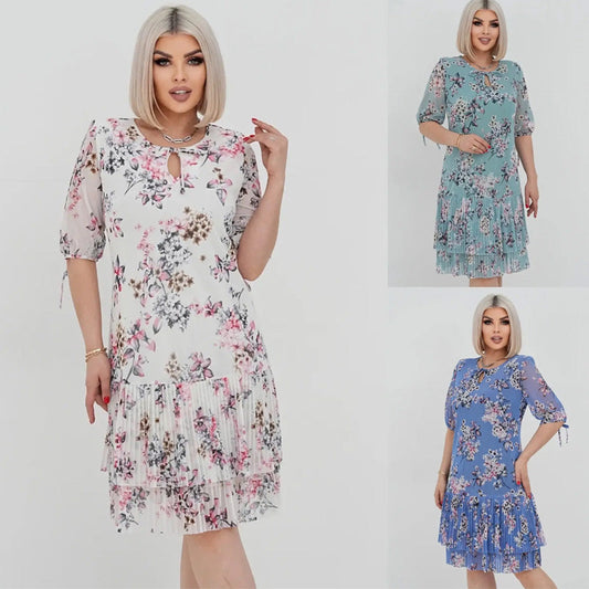 🔥Faceți cunoștință cu vara-50% OFF🌸 Rochie elegantă plisată cu mânecă scurtă și lungă👗