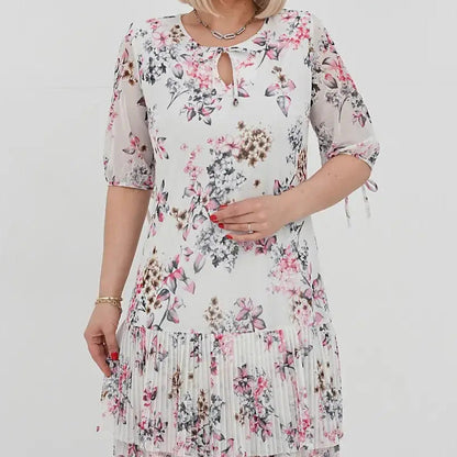 🔥Faceți cunoștință cu vara-50% OFF🌸 Rochie elegantă plisată cu mânecă scurtă și lungă👗