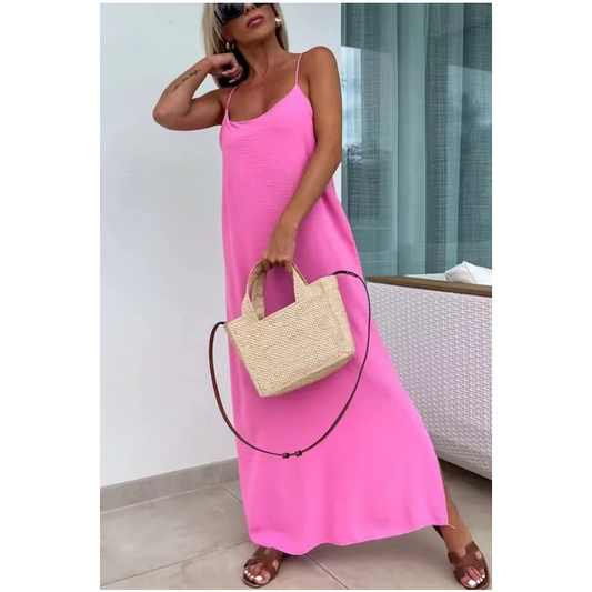 💗👗👗Rochie maxi ușoară fără bretele cu crăpătură laterală