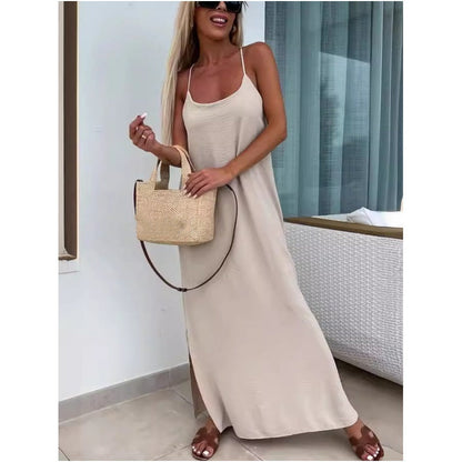 💗👗👗Rochie maxi ușoară fără bretele cu crăpătură laterală