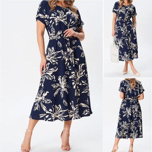 Rochie cu gât rotund Slim cu imprimeu floral