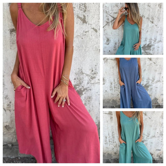 Salopetă lejeră pentru femei din bumbac și in