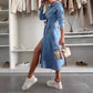 😘Rochie din denim cu mânecă lungă, cu buton, pentru femei✨