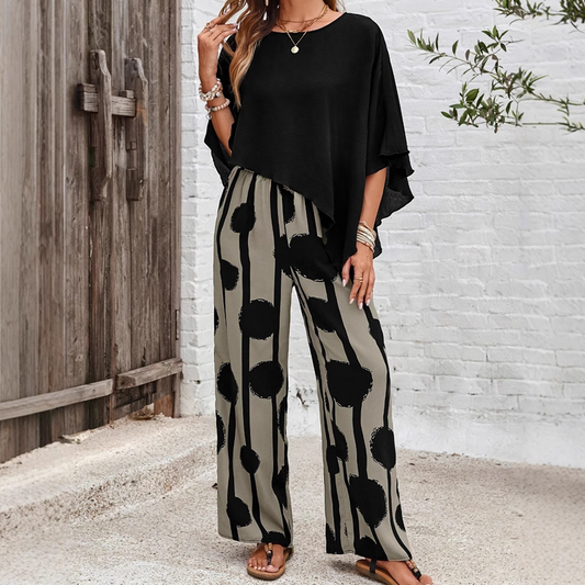👚Set 2 Piese Femei: Top cu Mâneci 3/4 + Pantaloni Imprimați🌿