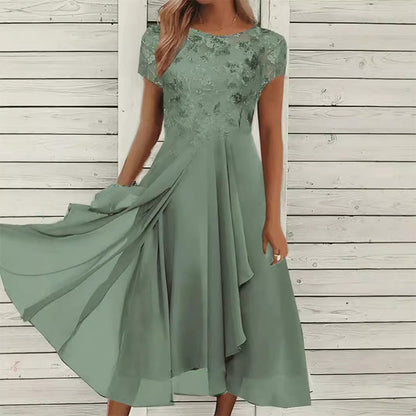 👗 Rochie elegantă din sifon cu gât rotund💖