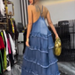 Femei Denim Spaghetti Strap Maxi Rochie