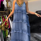 Femei Denim Spaghetti Strap Maxi Rochie