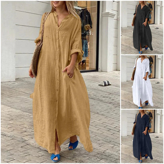 Femeii Casual Shirt rochie lungă cu buzunar