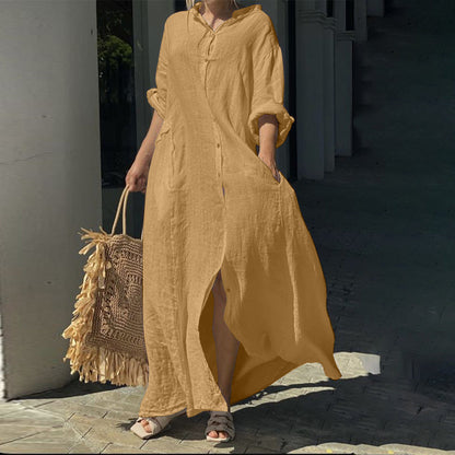 Femeii Casual Shirt rochie lungă cu buzunar