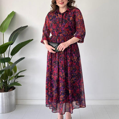 Rochie lungă, elegantă, cu imprimeu, croială lejeră, pentru femei