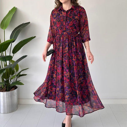 Rochie lungă, elegantă, cu imprimeu, croială lejeră, pentru femei