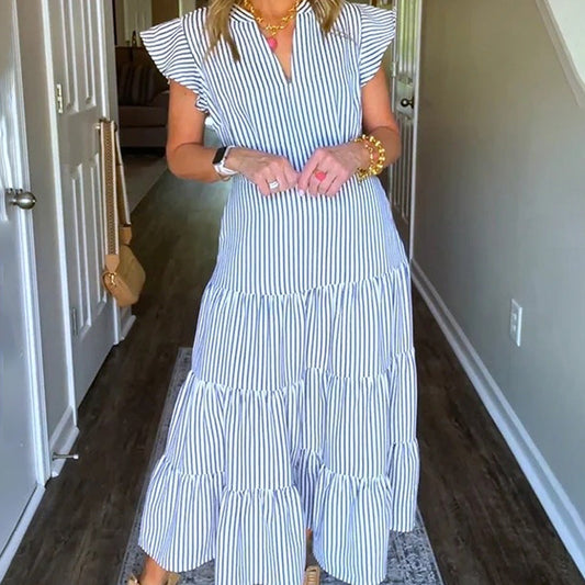 🎀Women’s Striped Tiered Ruffle Midi Dress💃