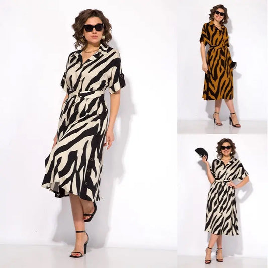 👗 Rochie tip A-Line imprimată cu dungi, cu decolteu în V, pentru femei