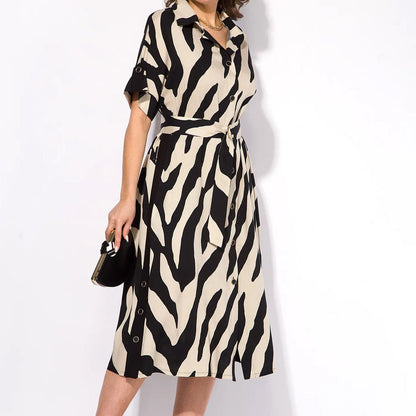 👗 Rochie tip A-Line imprimată cu dungi, cu decolteu în V, pentru femei