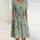 Rochie de lungime genunchi cu gât rotund floral pentru femei