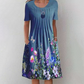Rochie de lungime genunchi cu gât rotund floral pentru femei