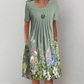 Rochie de lungime genunchi cu gât rotund floral pentru femei