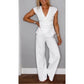 💋Set elegant de top și pantaloni cu decolteu în V pentru femei