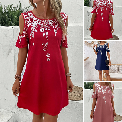 Rochie halter cu mâneci decupate cu imprimeu floral