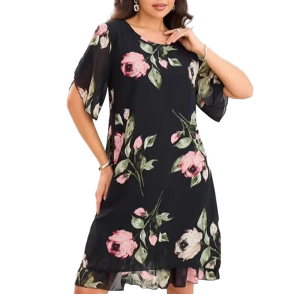 🌺Chiffon florale imprimare rotund gât rochie